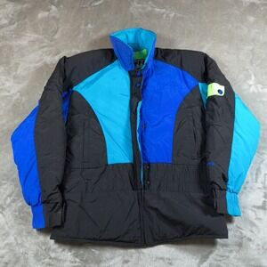 Vintage Roffe Ski Jacket Womens 12 Blue Black Neon Colorblock 80s Coat Full Zip